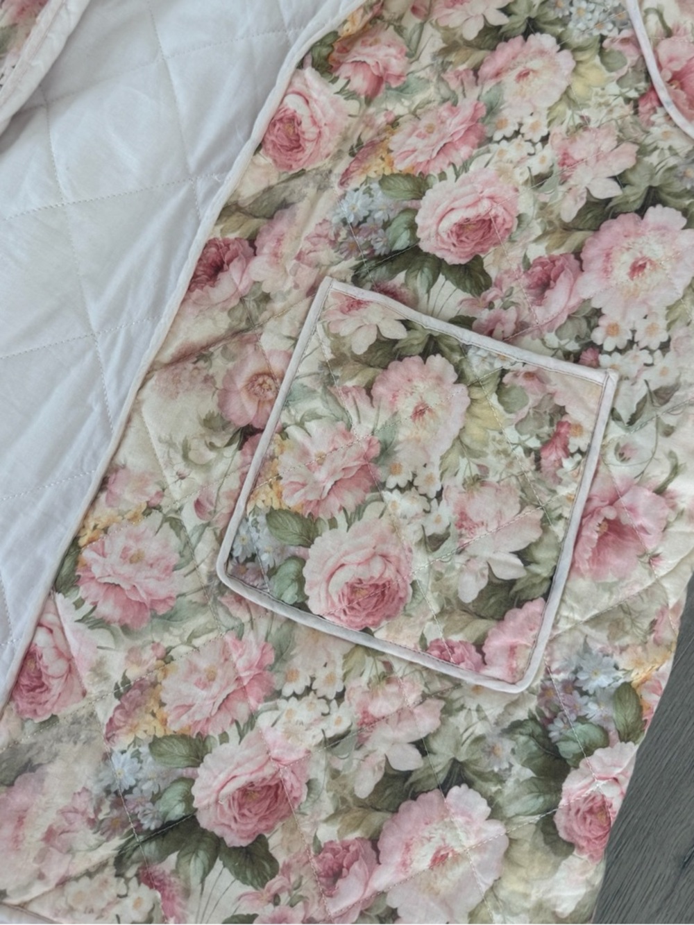 Selkie Floral Quilted Puffer Jacket in Pink and Cream - Picture 5 of 9